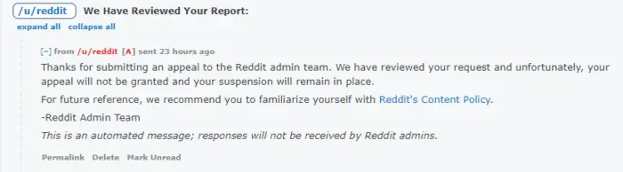 How to appeal a permanent ban on Reddit